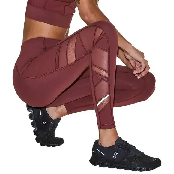 Lululemon Speed Up Leggings Mesh Panels Full Length Mid Rise 28" Savannah Brown - Picture 3 of 14